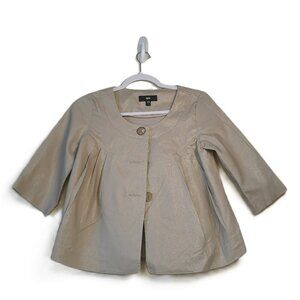 Vtg Y2K Mossimo Jacket XS Metallic Tan Slightly Cropped Pleated Round Neck